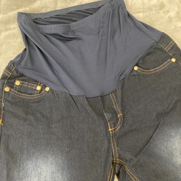 Oh! Mamma Dark Wash Over the Belly Maternity Jeans Stonewashed Front & Back Med - Picture 2 of 11